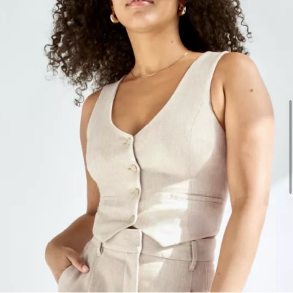 Aritzia Wilfred Desire Wool Blend Twill Suit Vest Button Preppy Academia SZ 4 - Picture 3 of 16